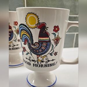 Vintage Set Of Berggren Rooster Mugs - Good Morning Design